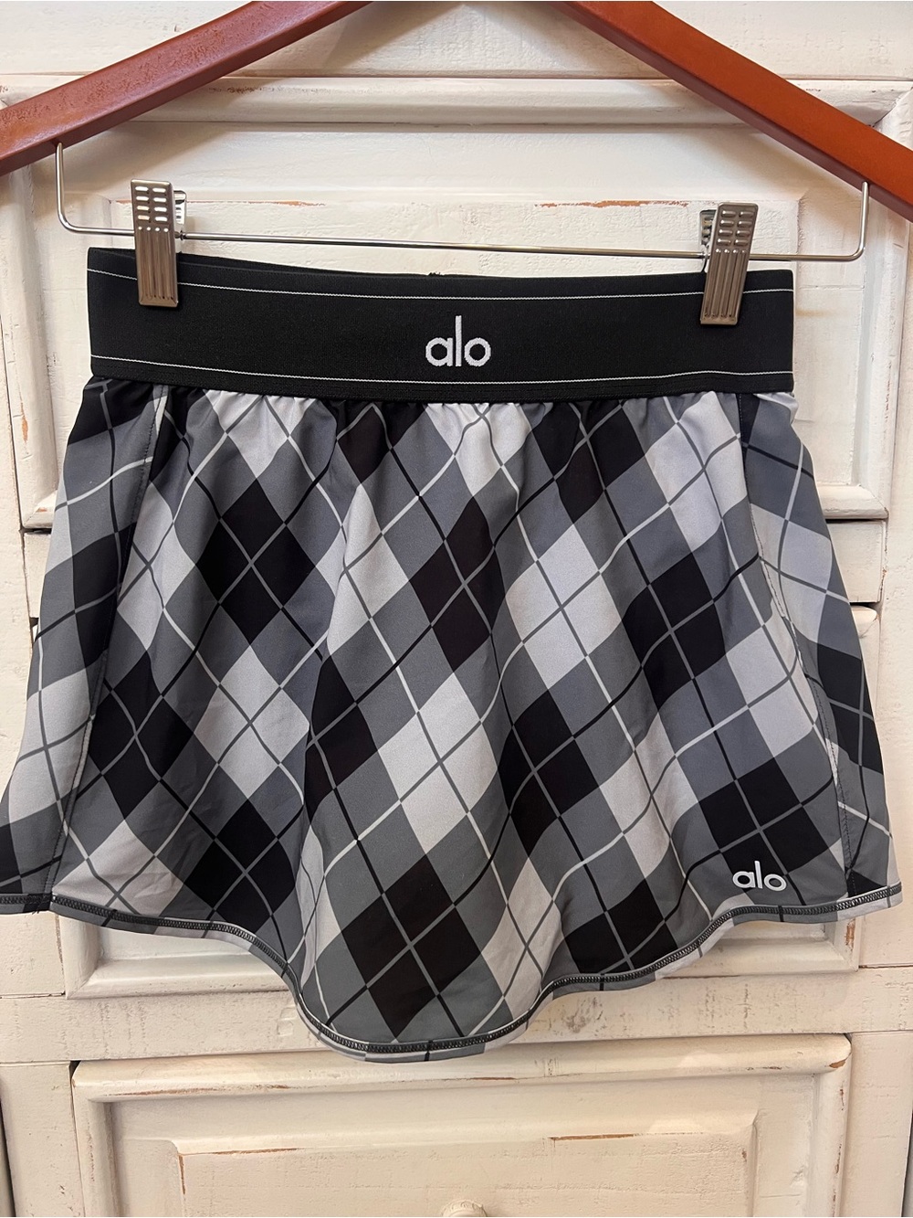 ALO Argyle Match Point Tennis Skirt Black/Anthracite XS